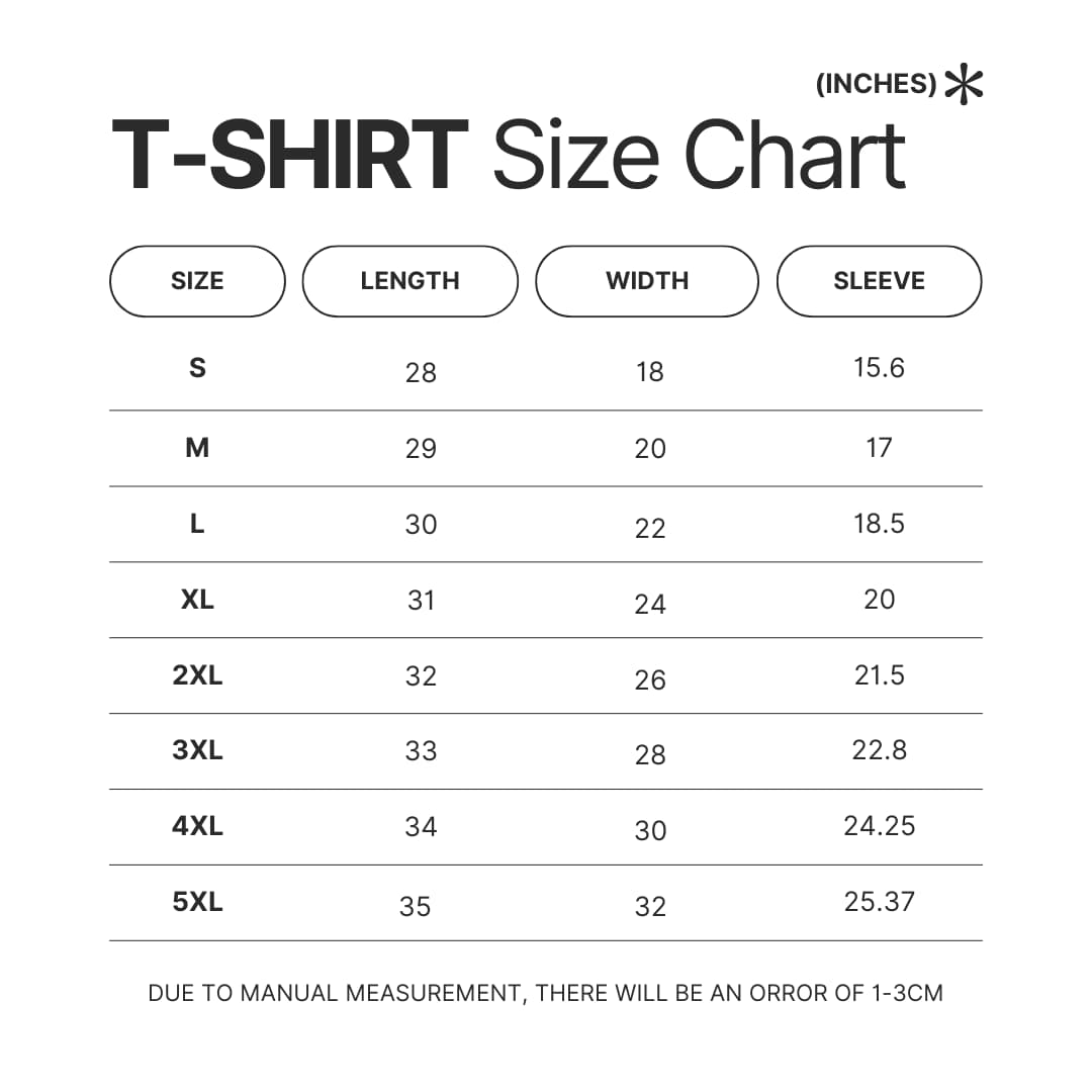 T shirt Size Chart - Beastars Shop